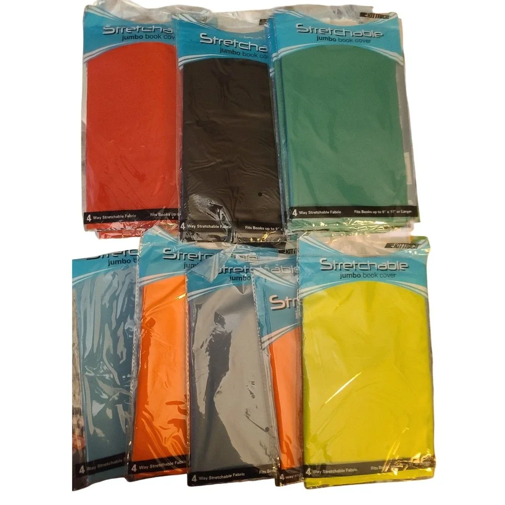 Lot of 12 Kittrich Stretchable Jumbo‎ Book Covers Fabric Multi Color 9x11in